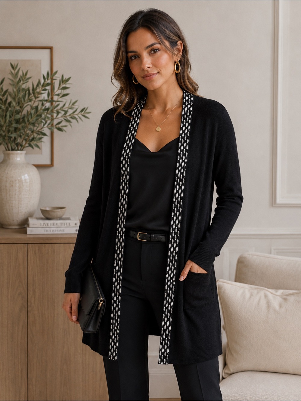 Saks Fifth Avenue 100% Cashmere Open Front Cardigan with Jewels, Medium